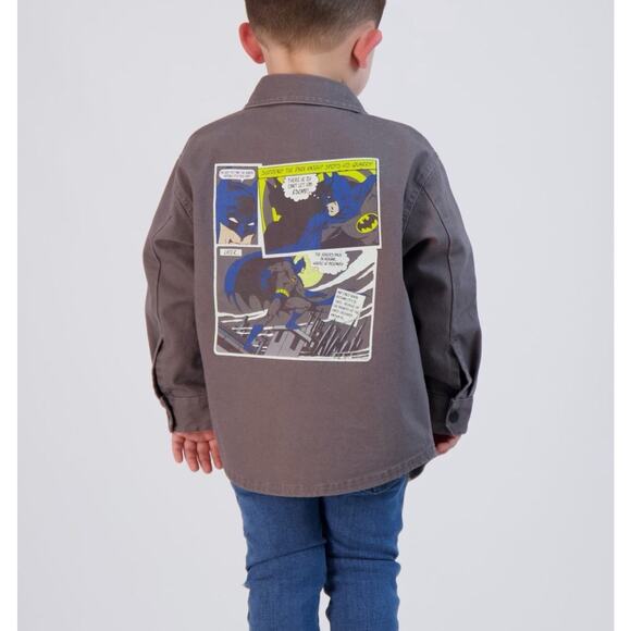 Toddler Boys Batman Shacket Snap Front Shirt Jacket Dark Night Comic DC Gray 3T - Picture 1 of 6